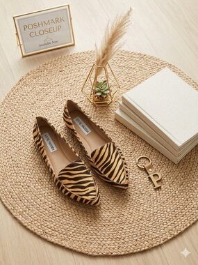 Steve Madden Zebra-Print Pointed Toe Flats in Tan and Black